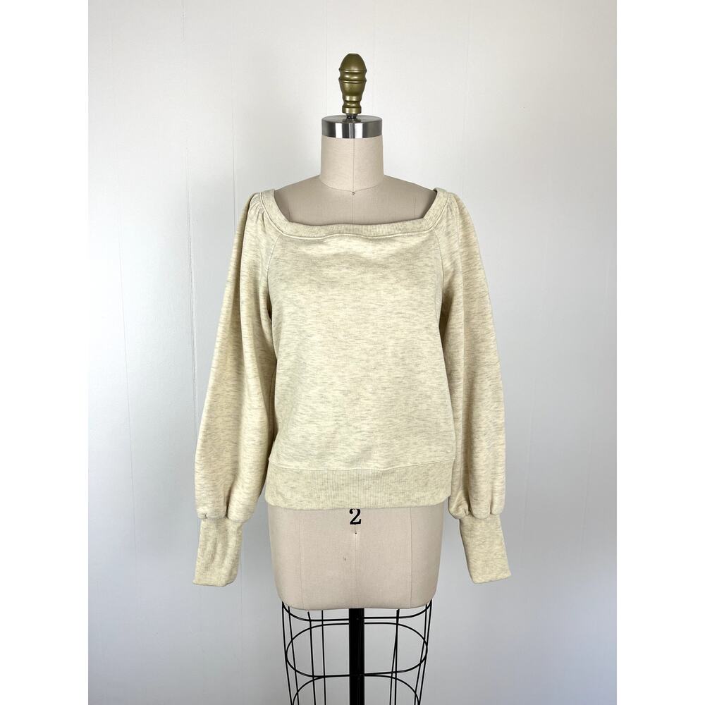Rebecca Minkoff Ariel Sweatshirt Womens Medium Puff Sleeve Pullover Oat Melange - Picture 1 of 16
